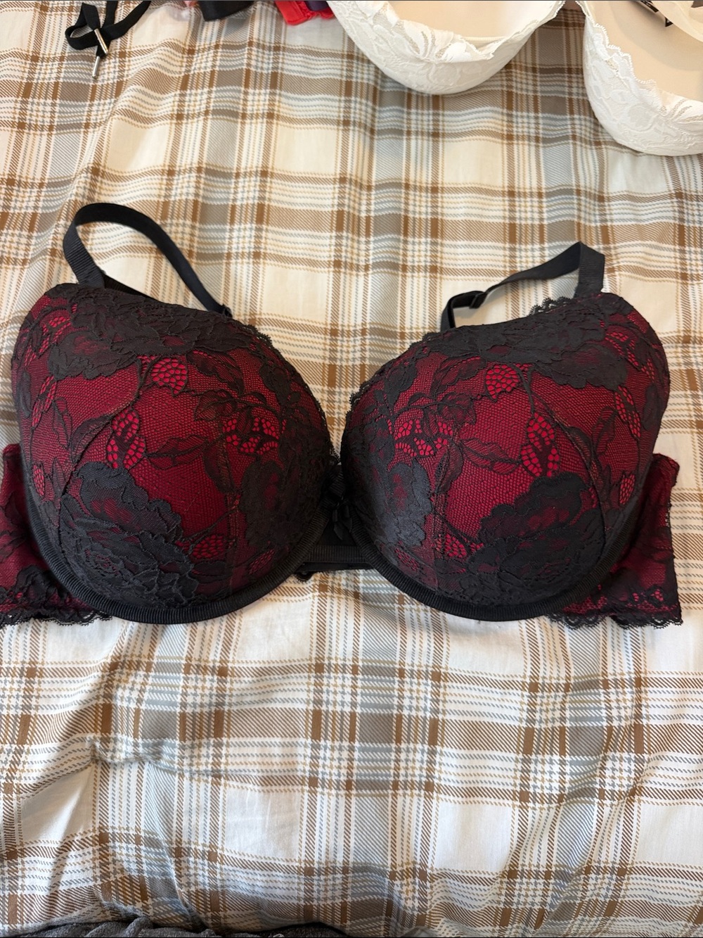 Torrid Lace Overlay Push-Up Bra in Deep Red and Black